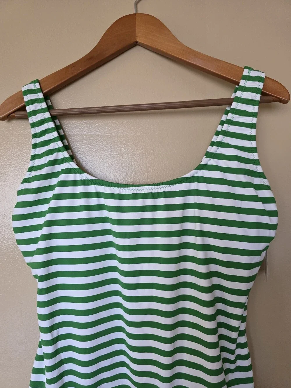 Polo Ralph Lauren Green White Stripe  Swimsuit L Pony Preppy Coastal Old Money